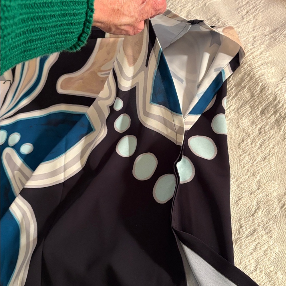 Chico's Abstract Patterned poncho in Blue Black and Cream - Picture 4 of 4